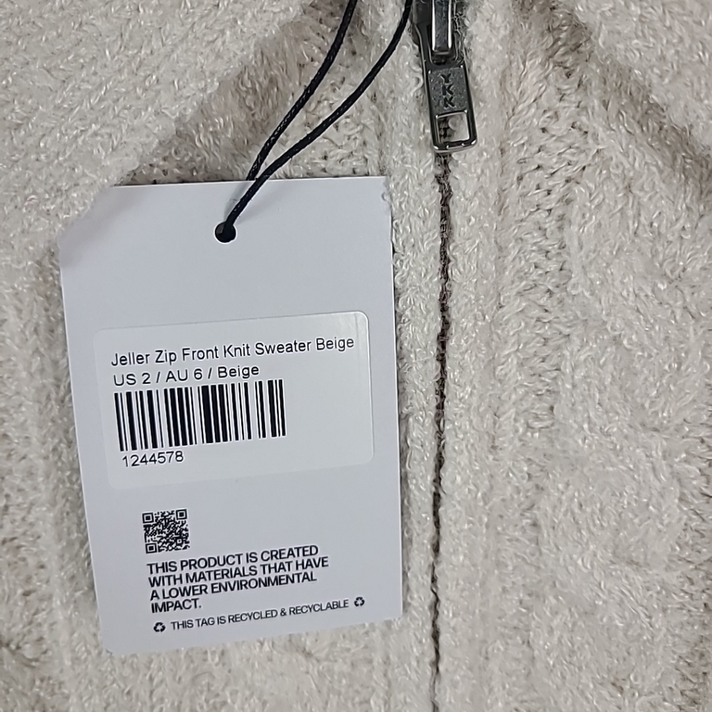 NEW Princess Polly Womens Jeller Zip Front Beige Super Soft Cardigan Sz US 2 - Picture 3 of 6